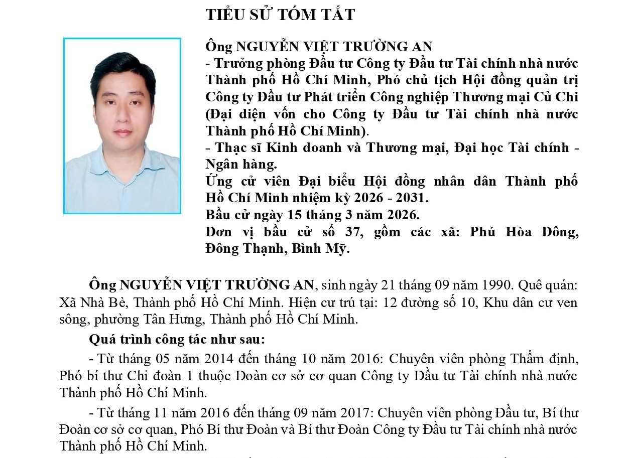 Tóm tắt tiểu sử ông Nguyễn Việt Trường An ứng cử Đại biểu Hội đồng nhân dân TP. Hồ Chí Minh Khóa XI
